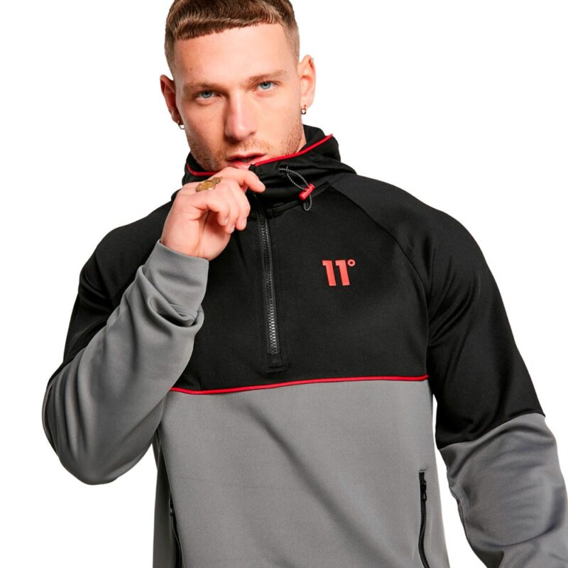 11 Degrees Men Clothing Cut And Sew Piped Quarter Zip Track Top With Hood