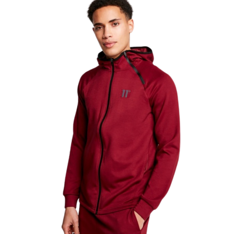 11 Degrees Men's Clothing Zip Detail Track Top With Hood Burgundy 11D1348-848