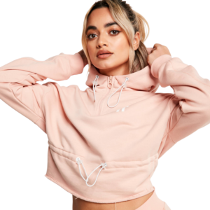 11 Degrees Women Clothing Ruched Waist Cropped Pullover Hoodie