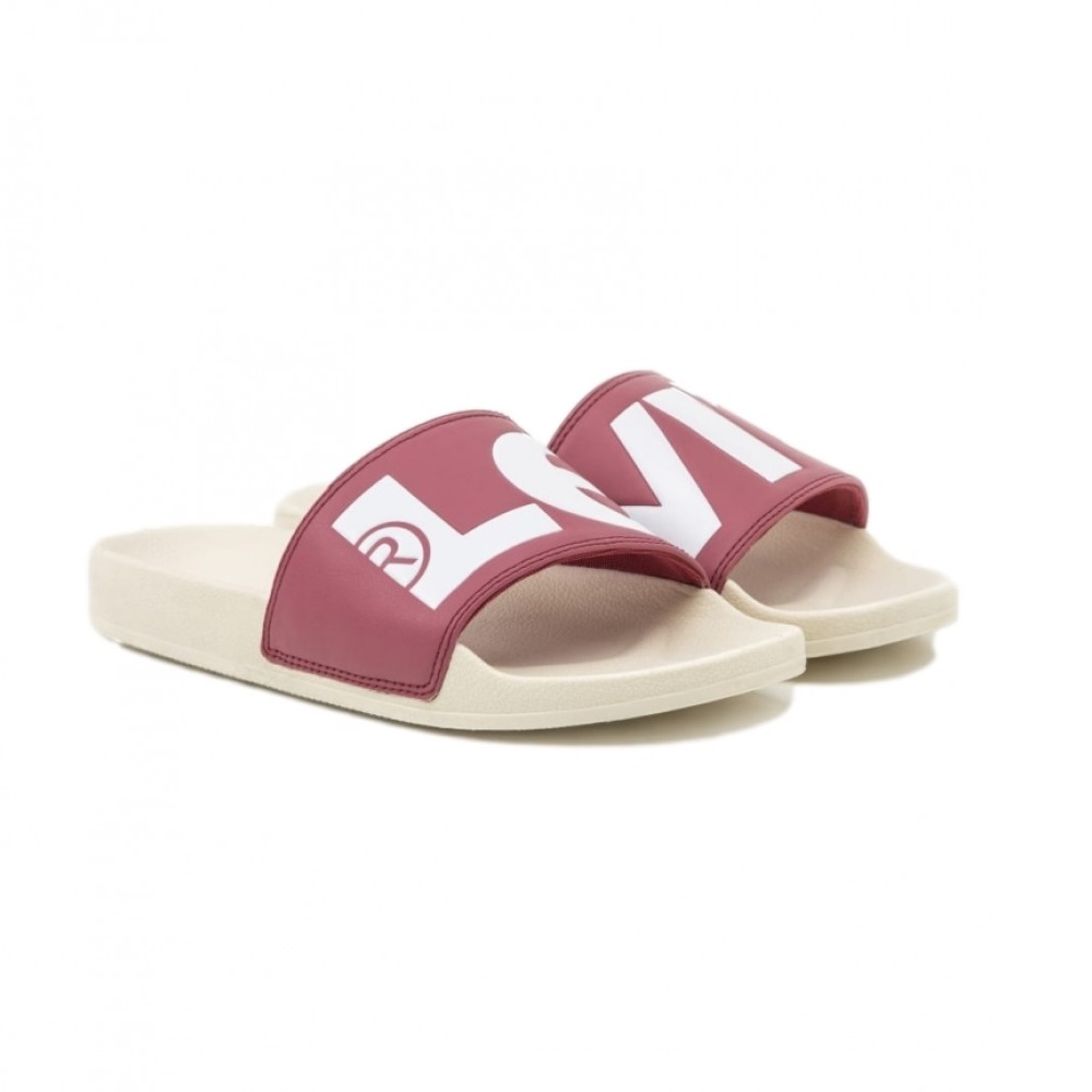 Levis Women June Large Logo Slides Beige Dark Red 231570-794-85 - Image 3
