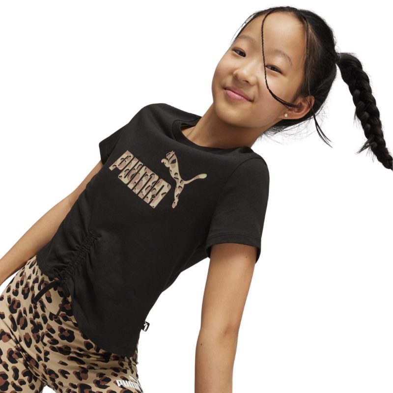 Puma Essential Animal Knotted Tee G Junior Kids Girls T-shirt Black 679417-01