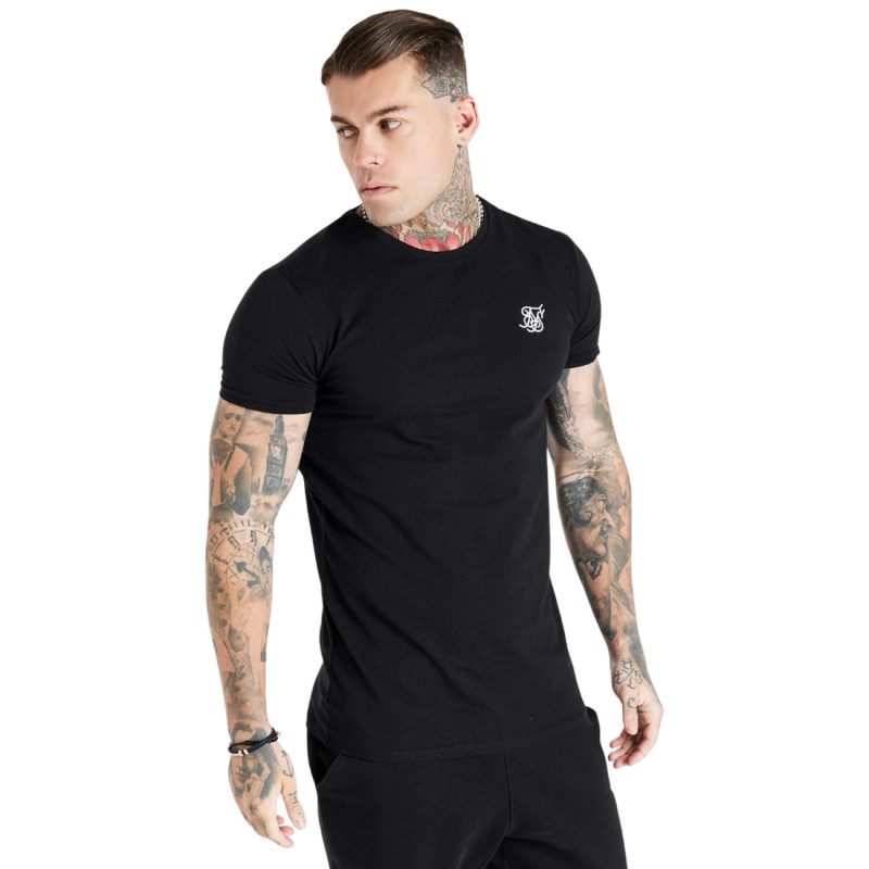 Sik Silk Essential Short Sleeve Muscle Fit Men's T-Shirt Black SS-25448