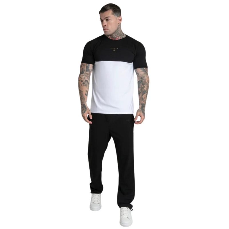 Sik Silk Cut And Sew Men's T-Shirt Black And White SS-26190