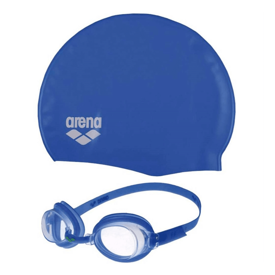 Arena Pool Junior Set Silicone Kids Boys Swimming Cap And Goggles Navy 92423-70