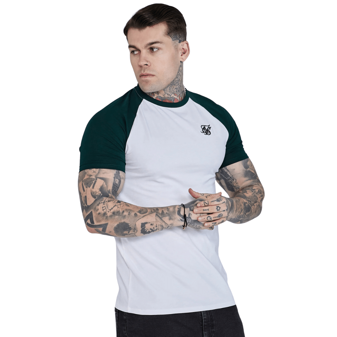 Siksilk Raglan Fashion Casual Athleisure T-Shirt White Green SS-27058
