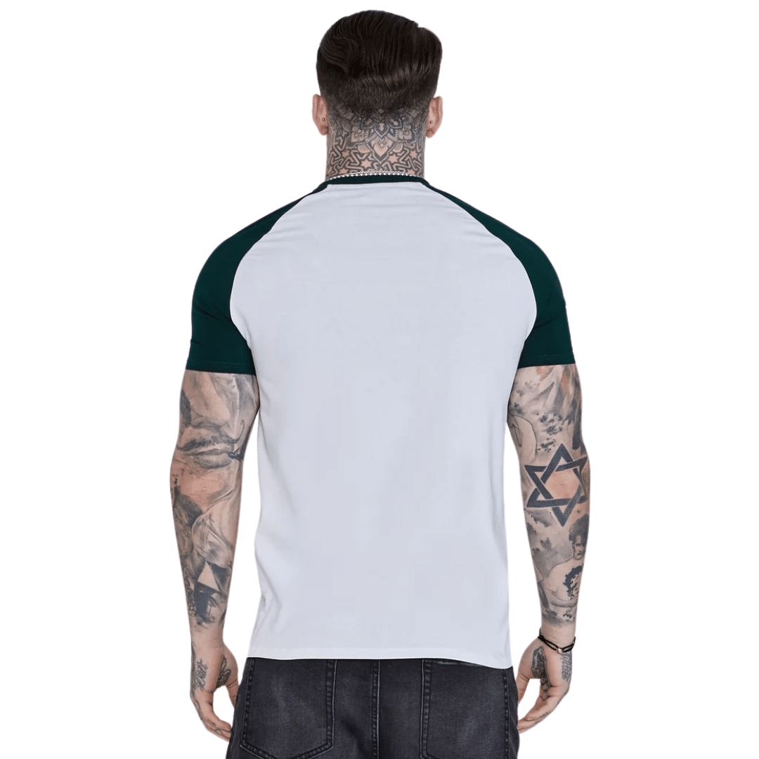 Siksilk Raglan Fashion Casual Athleisure T-Shirt White Green SS-27058 - Image 5