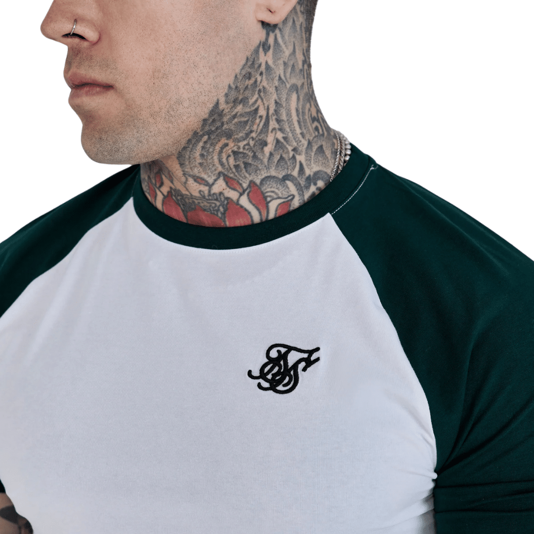 Siksilk Raglan Fashion Casual Athleisure T-Shirt White Green SS-27058 - Image 4