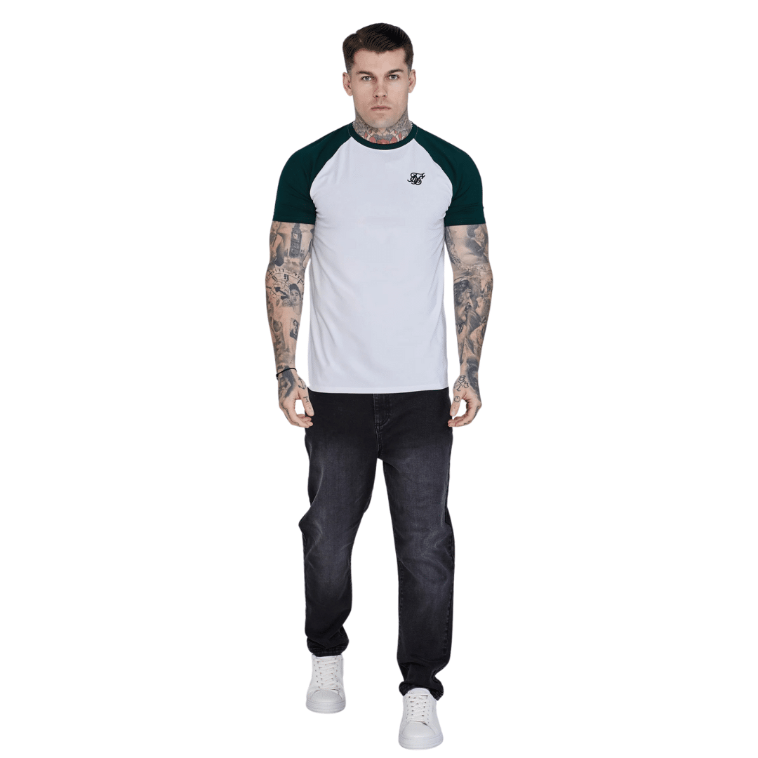 Siksilk Raglan Fashion Casual Athleisure T-Shirt White Green SS-27058 - Image 3