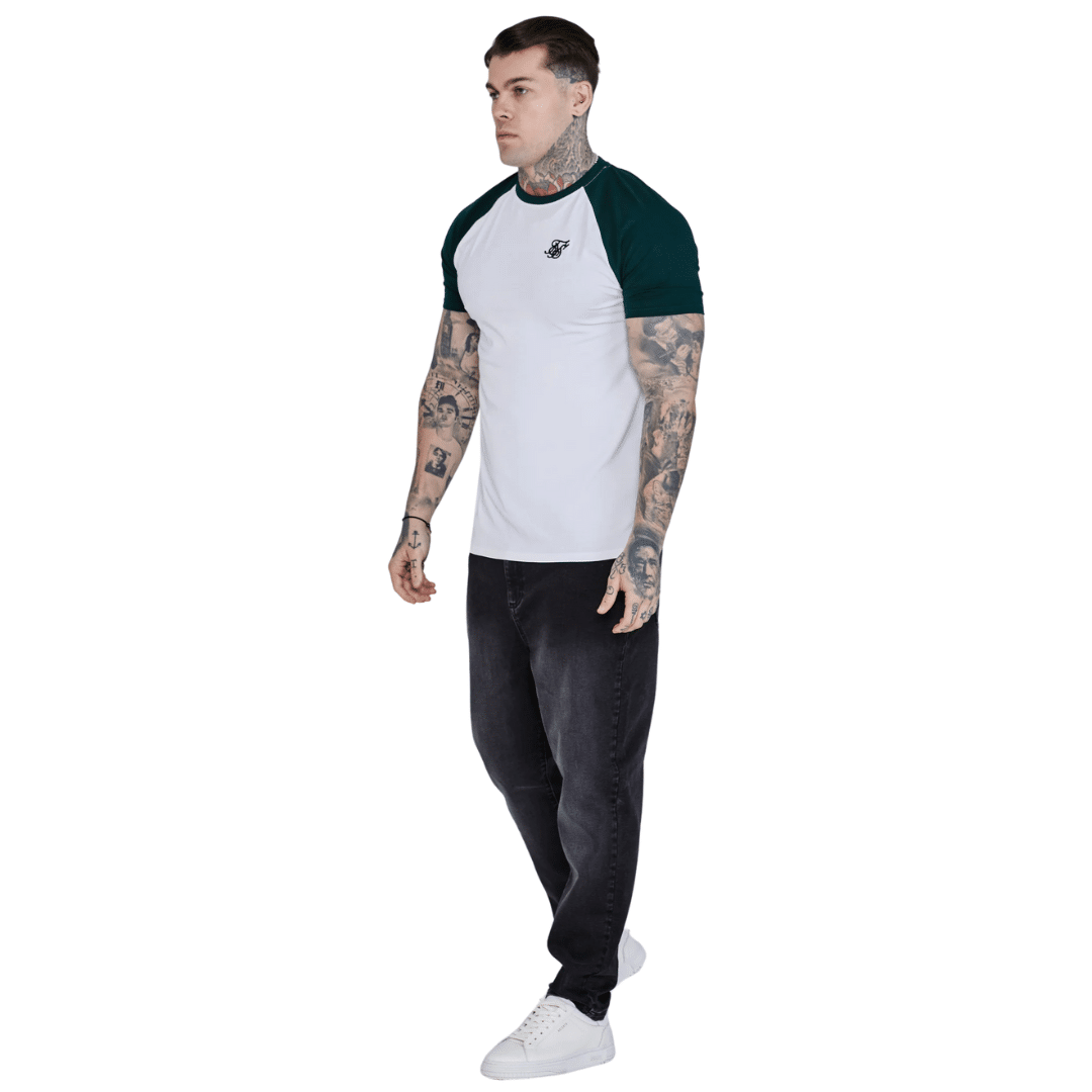 Siksilk Raglan Fashion Casual Athleisure T-Shirt White Green SS-27058 - Image 2