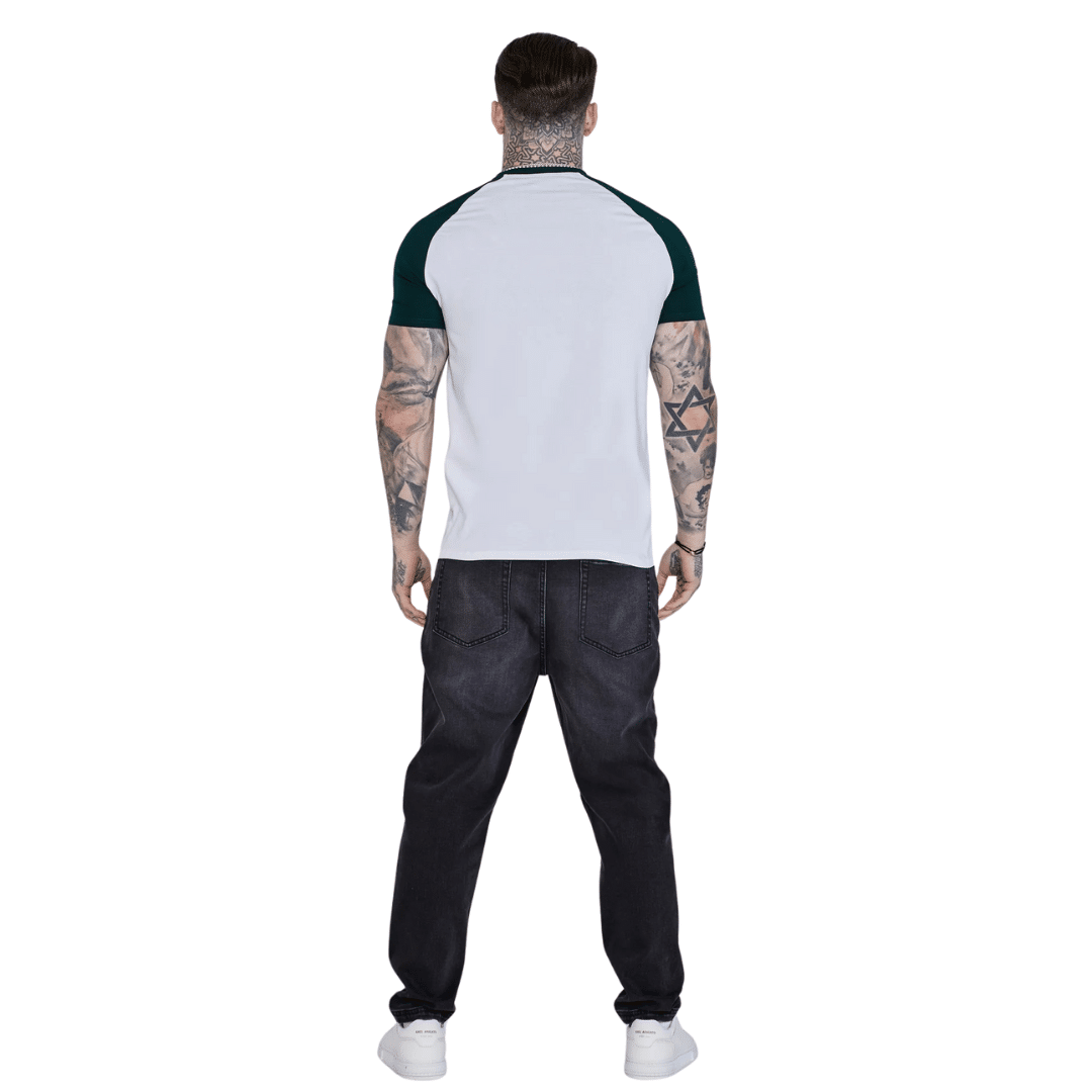 Siksilk Raglan Fashion Casual Athleisure T-Shirt White Green SS-27058 - Image 6