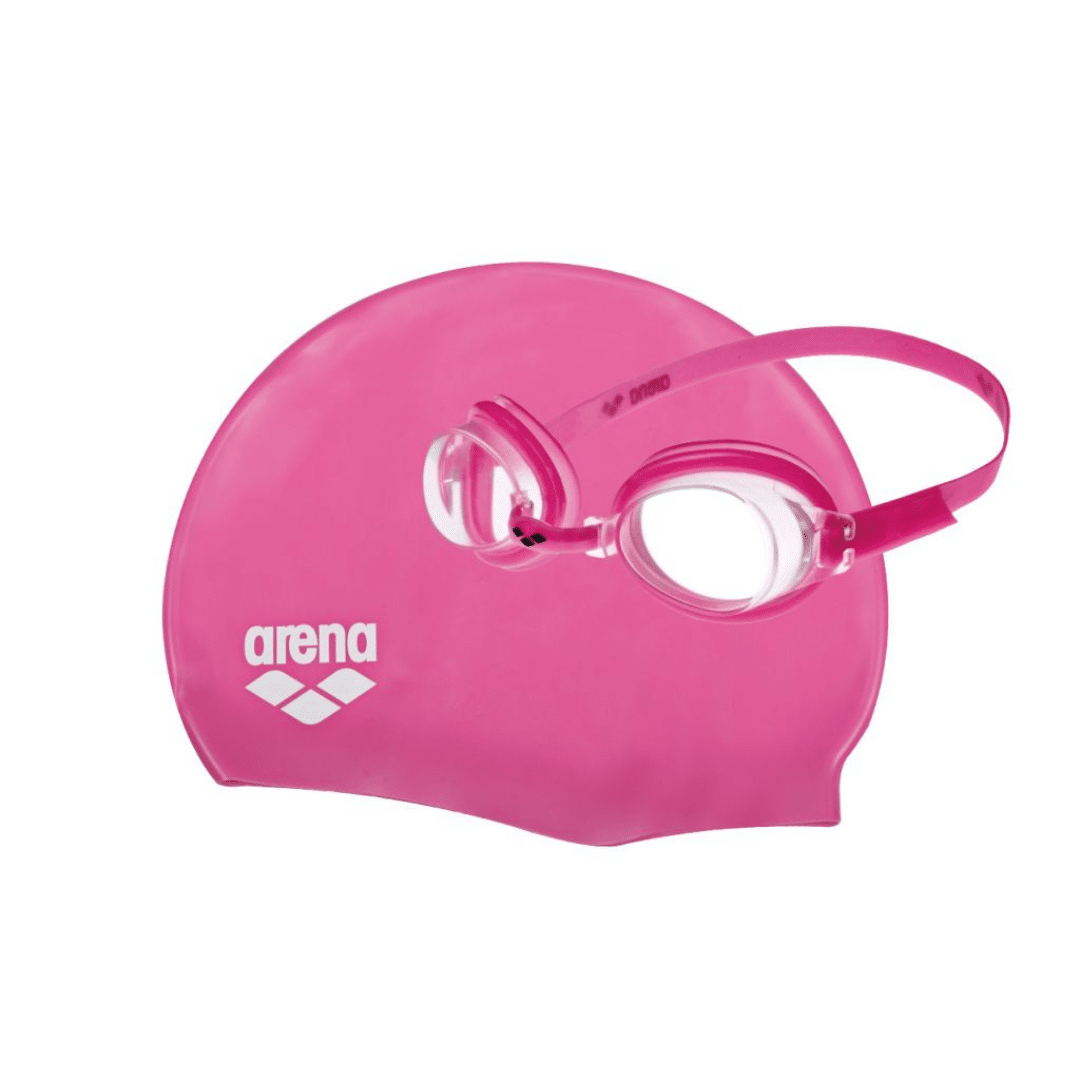 Arena Pool Junior Set Silicone Kids Girls Swimming Cap And Goggles Pink 92423-92