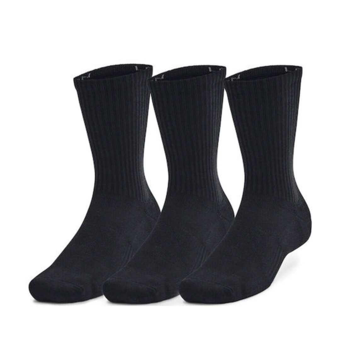 Unisex Under Armour Performance Tech 3 Pack Crew Socks Black 1386311-001