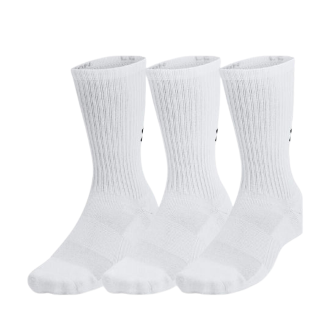 Unisex Under Armour Performance Tech 3 Pack Crew Socks White 1386311-100