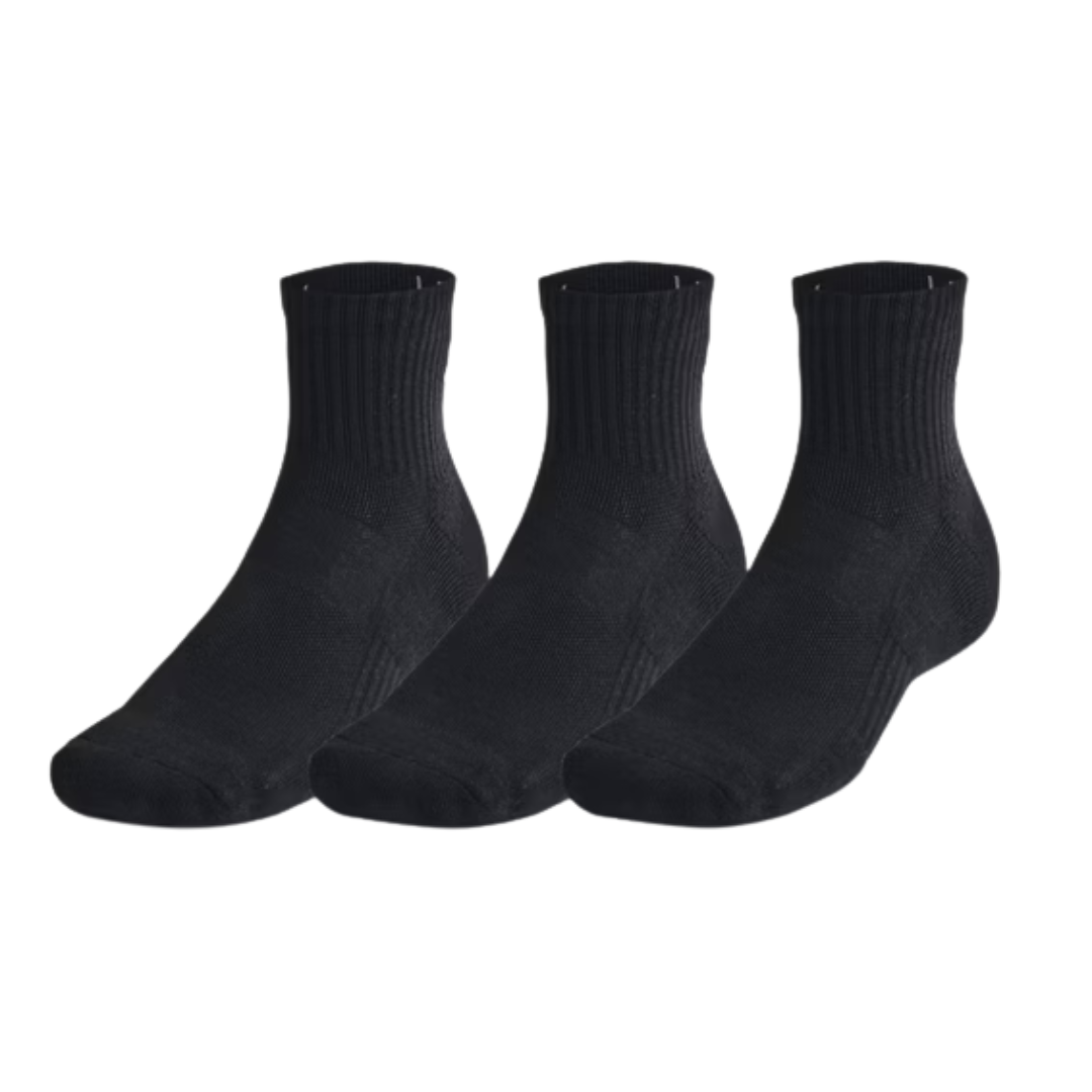 Unisex Under Armour Performance Tech 3 Pack Quarter Socks Black 1386372-001