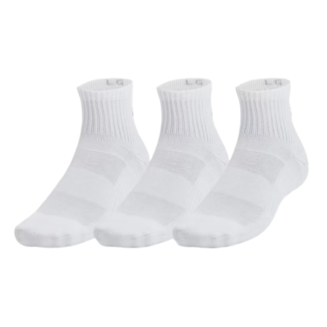 Unisex Under Armour Performance Tech 3 Pack Quarter Socks White 1386372-100