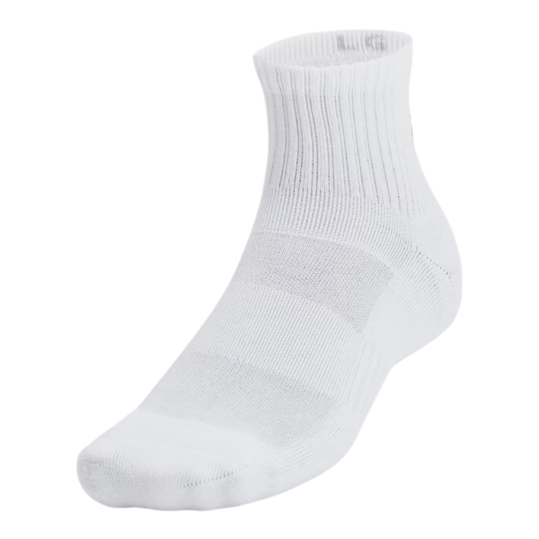 Unisex Under Armour Performance Tech 3 Pack Quarter Socks White 1386372-100