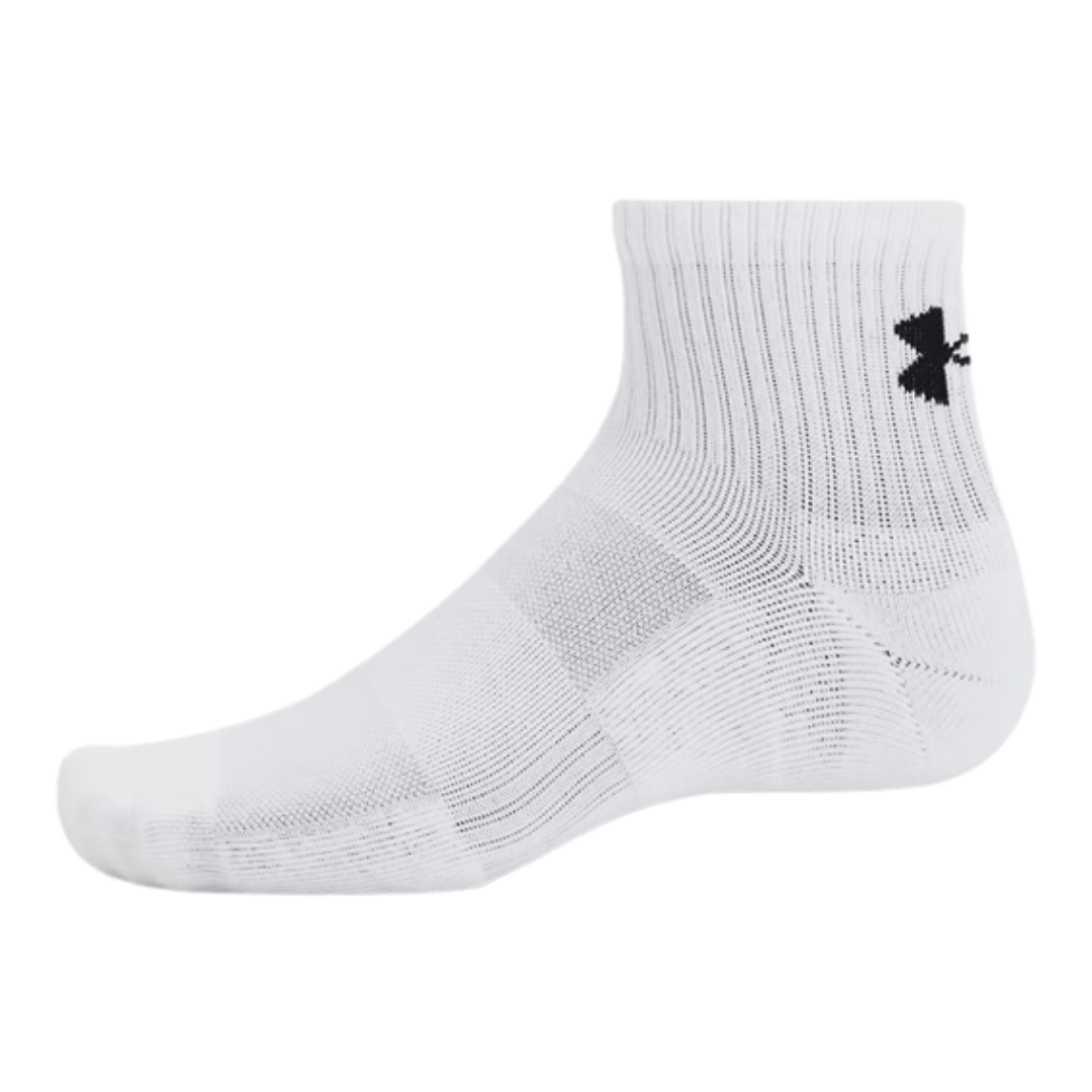 Unisex Under Armour Performance Tech 3 Pack Quarter Socks White 1386372-100