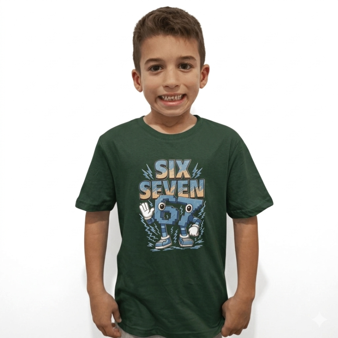 Six Seven Funny Meme Unisex Kids T-shirt Forest Green
