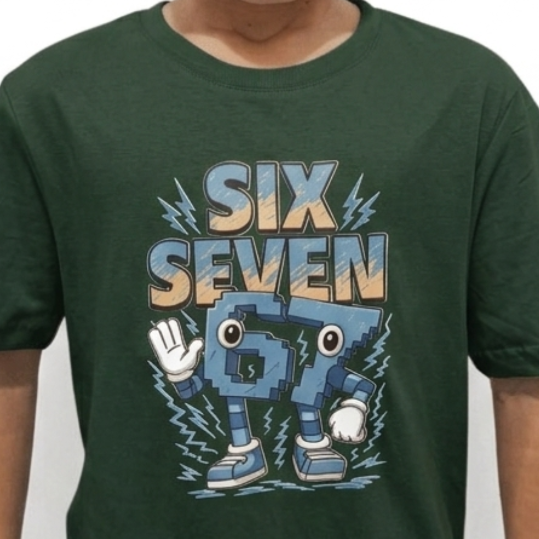Six Seven Funny Meme Unisex Kids T-shirt Forest Green