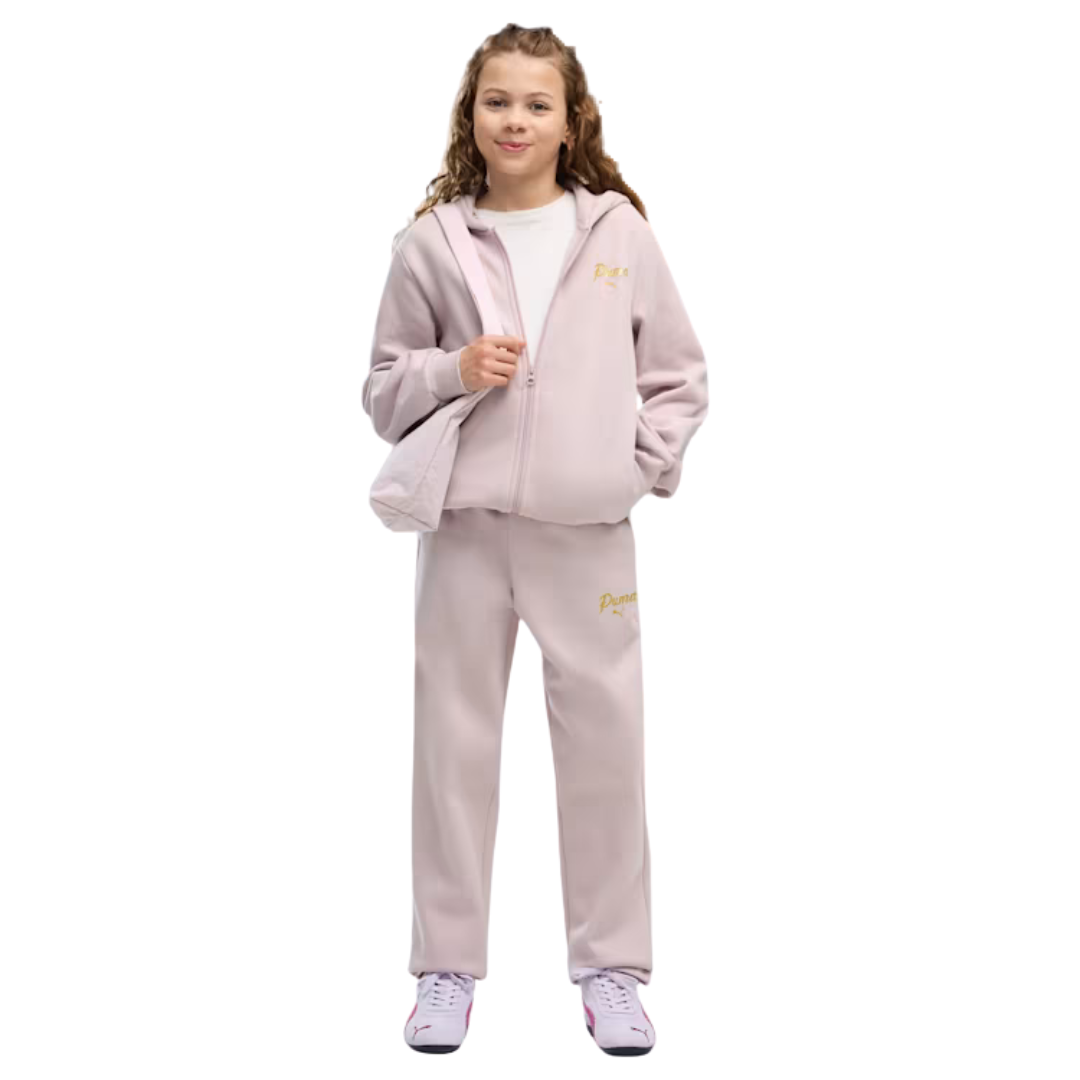 Puma Ess Script Glitter Full-zip Sweat Suit Fleece G Pink 695209-49