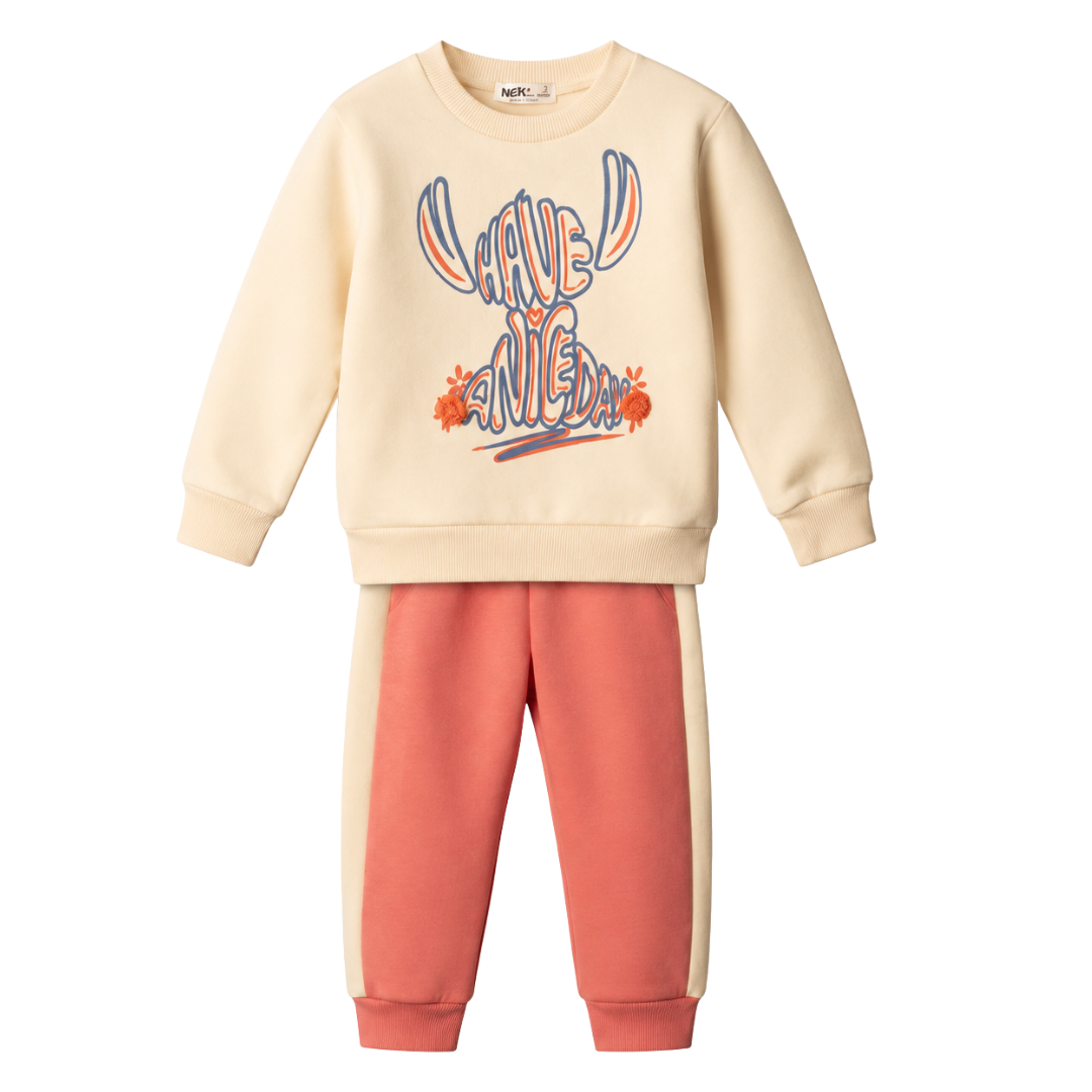 Nek Kids Wear Girls Tracksuit Set Beige 132826-17
